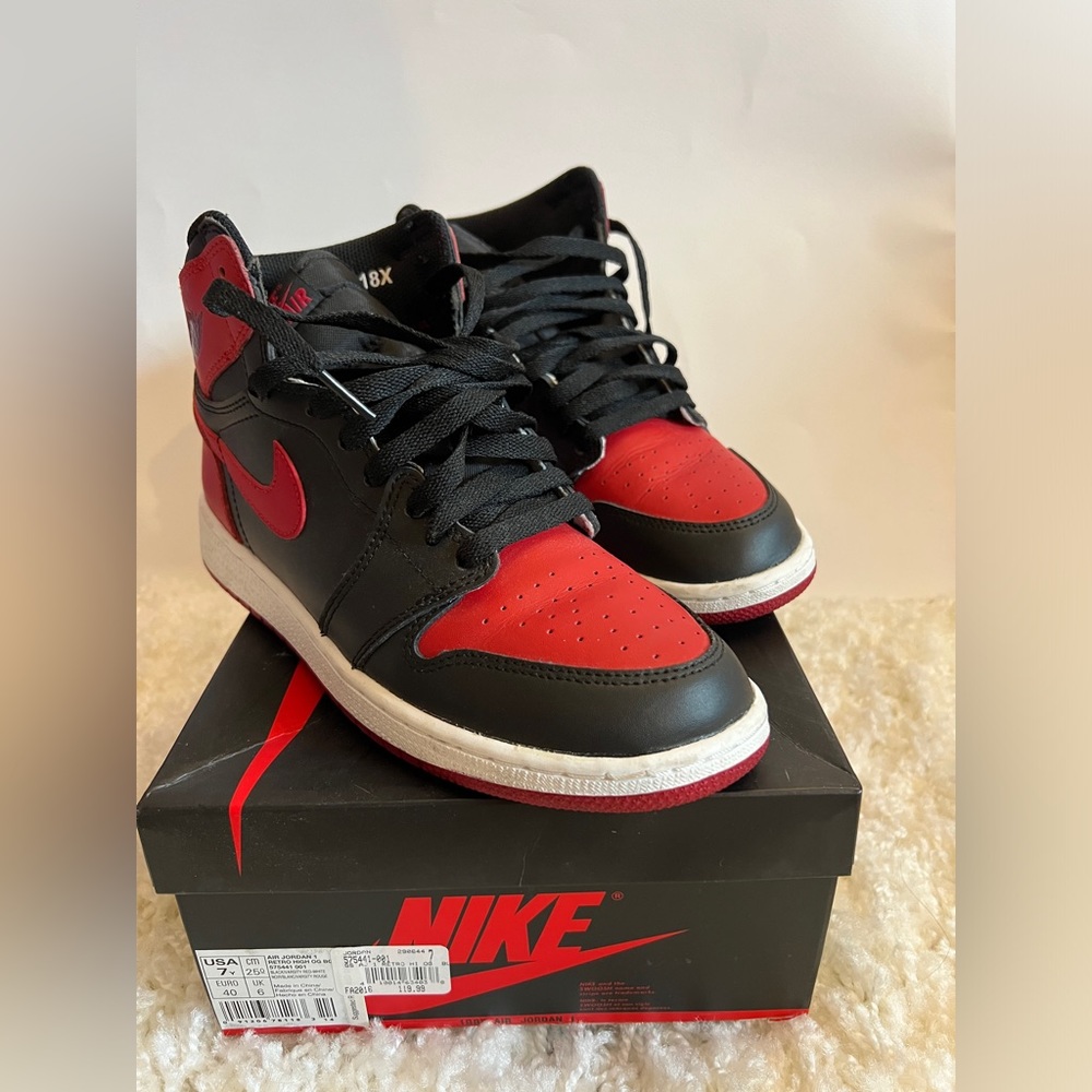 AIR JORDAN 1 Retro High OG BG BRED 2013 Sneakers Nike size 7Y Black Varsity Red